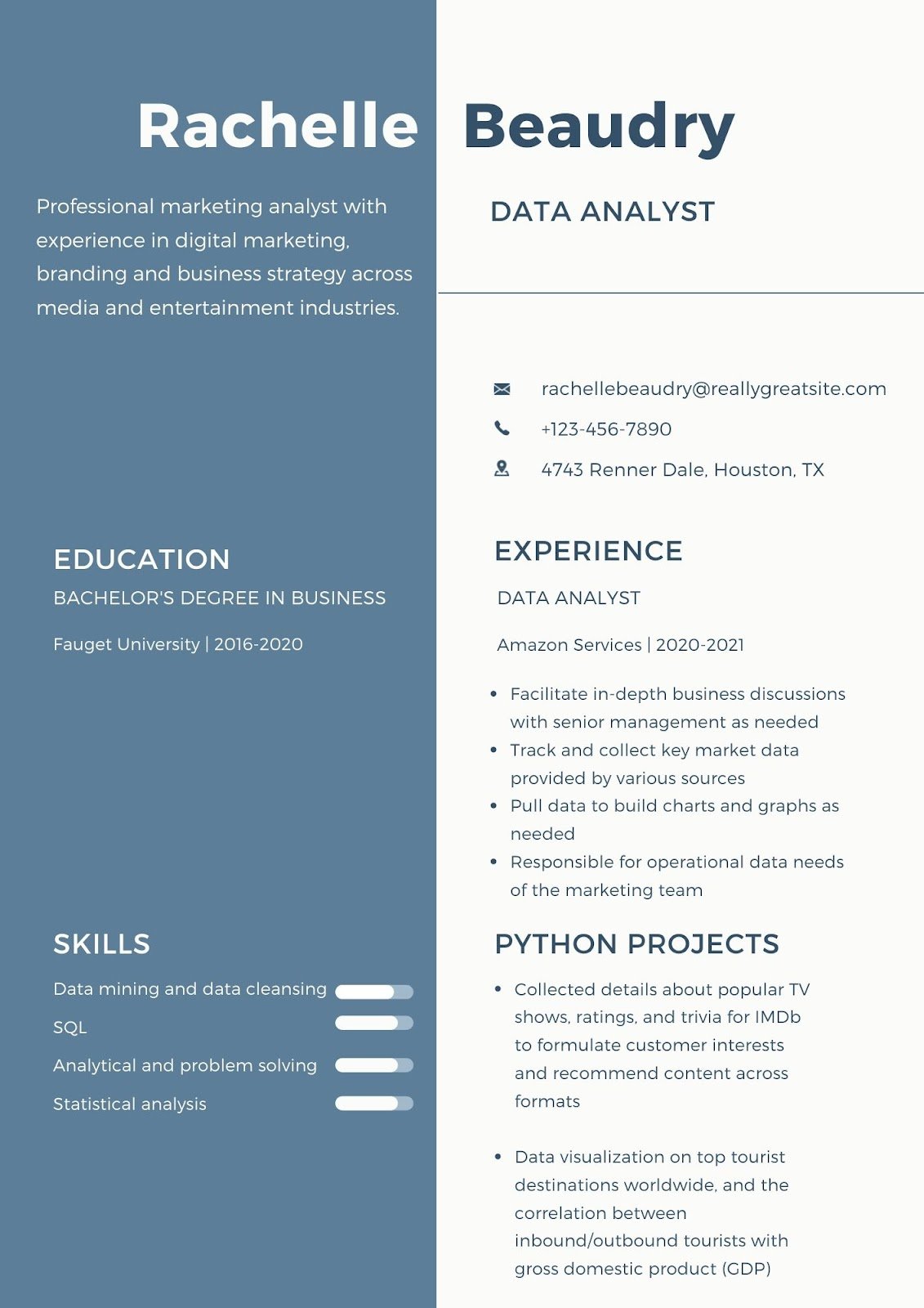 sample resume summary for data analyst