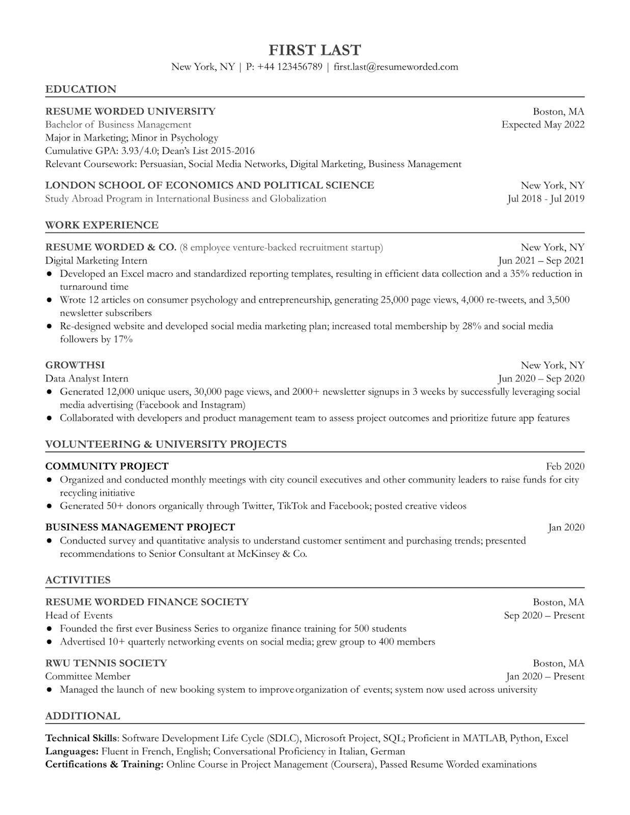 write marketing resume