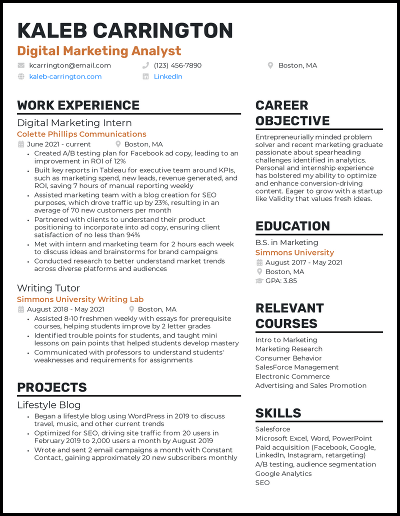 content marketing resume examples
